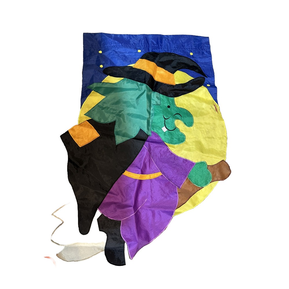 Vintage Halloween Witch Flying On Broomstick Flag Halloween M1